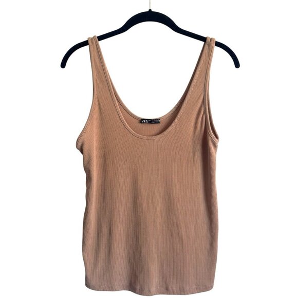 Zara Ribbed Light Brown Tank Top Size Medium - Picture 1 of 3